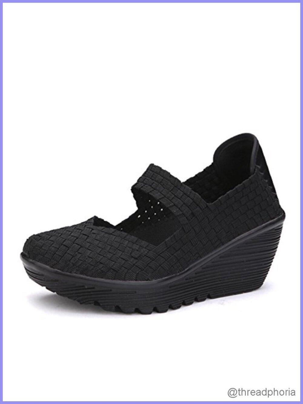 Woven Wedge Mary Jane Sandals w/ Elastic Ankle Strap Closed Toe